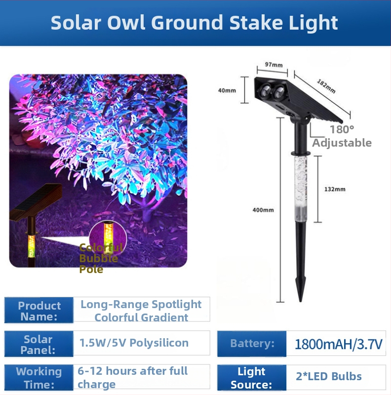 Solarna lampa za travu IP65 vodootporna, 12V, 2W, LED patch 3030, trajanje rasvjete 6-12 sati — model Solar owl ground lamp
