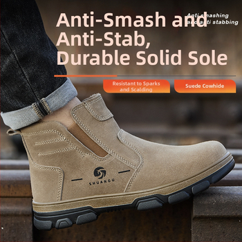 Dýchajúce zváračské pracovné topánky z velúrovej kože, stredná výška, oceľová špička, ochrana proti nárazu a prepichnutiu
