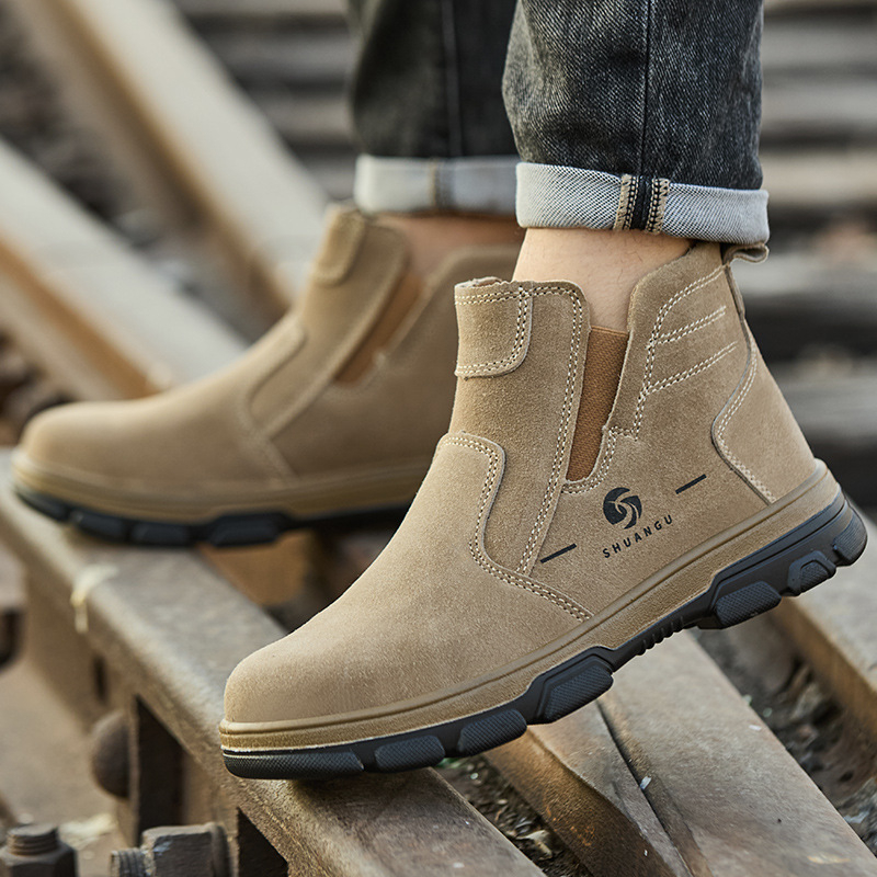 Αεριζόμενα παπούτσια ασφαλείας συγκόλλησης από σουέδ δέρμα, μεσαίου ύψους επάνω μέρος, μεταλλικό δάχτυλο, προστασία από θραύση και διάτρηση