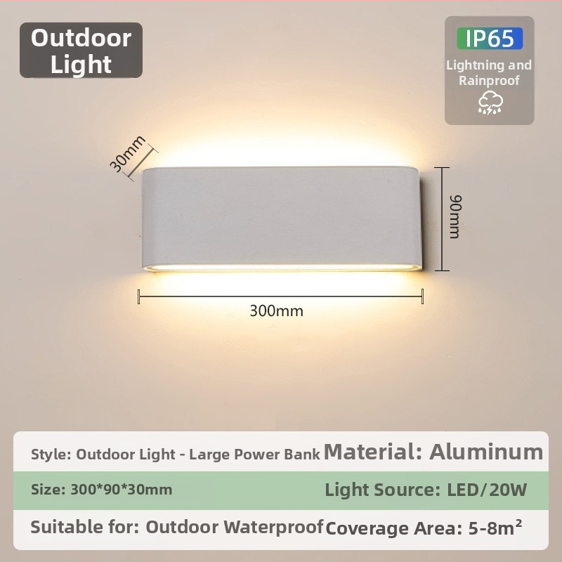 Vonkajšia vodotesná stenová lampa – ultra tenká, IP65, 110-275V, 15 LED, 3000K, CRI 90