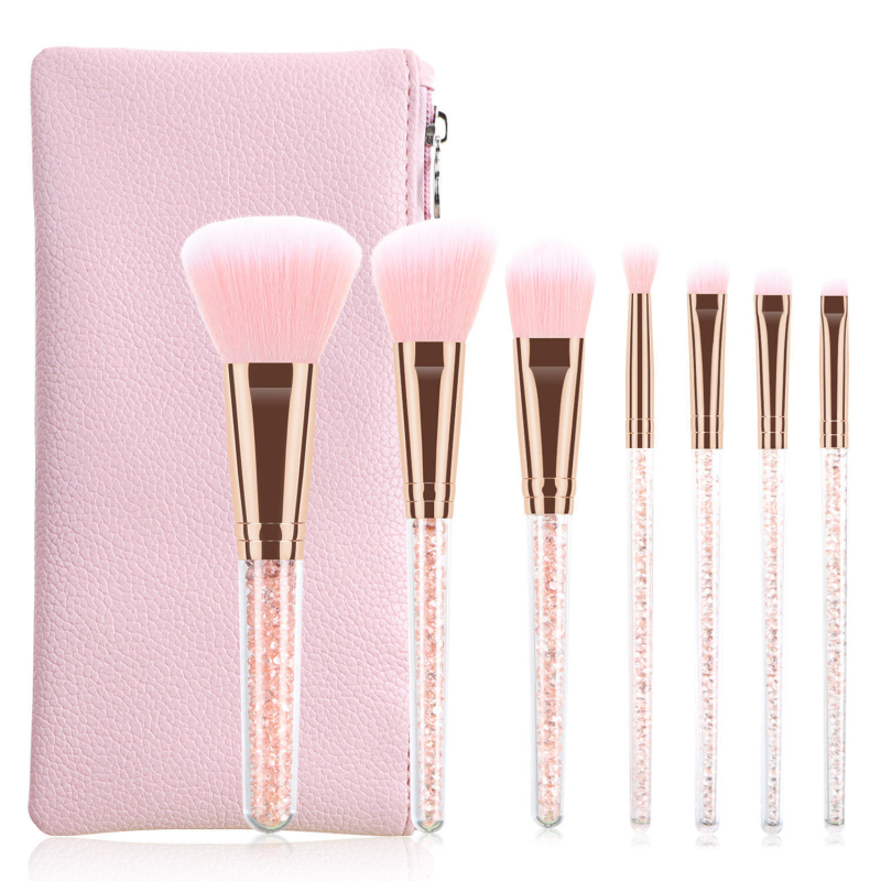 7-dijelni set četkica za makeup s sintetičkim vlaknima, dugim plastičnim drškama, ukupna duljina 16 cm, duljina vlakna 40 mm