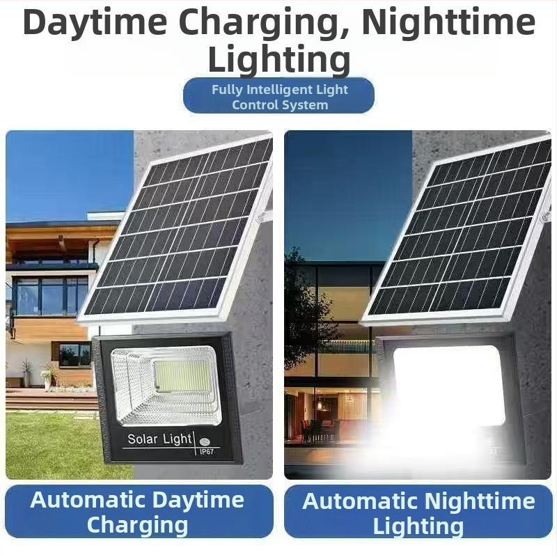 Solarni reflektor za dvorište i ulicu, unutarnja i vanjska upotreba, IP67, 6V, 40–500W, daljinski upravljač