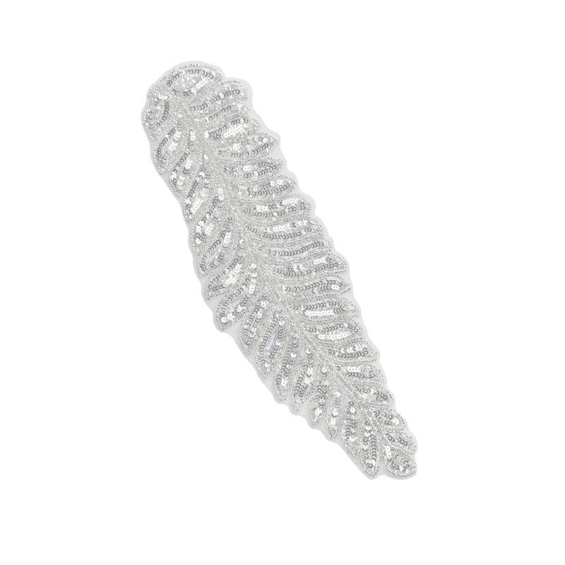 Patch textil cu paiete și broderie, formă de frunză, poliester, brand Domi