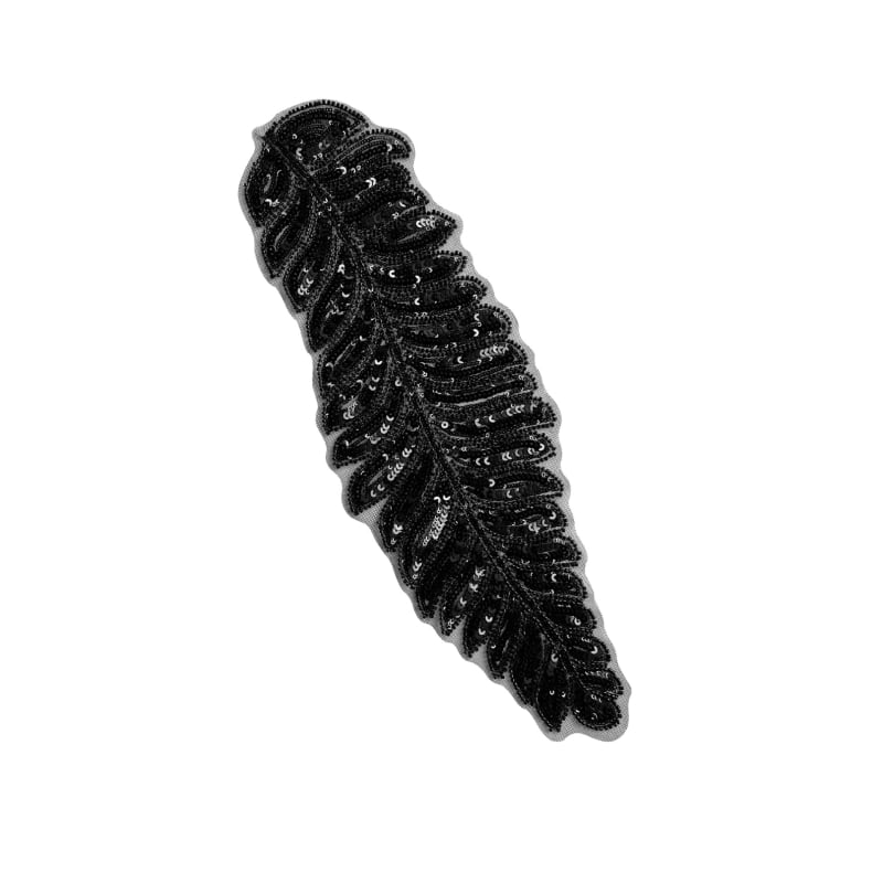 Patch textil cu paiete și broderie, formă de frunză, poliester, brand Domi