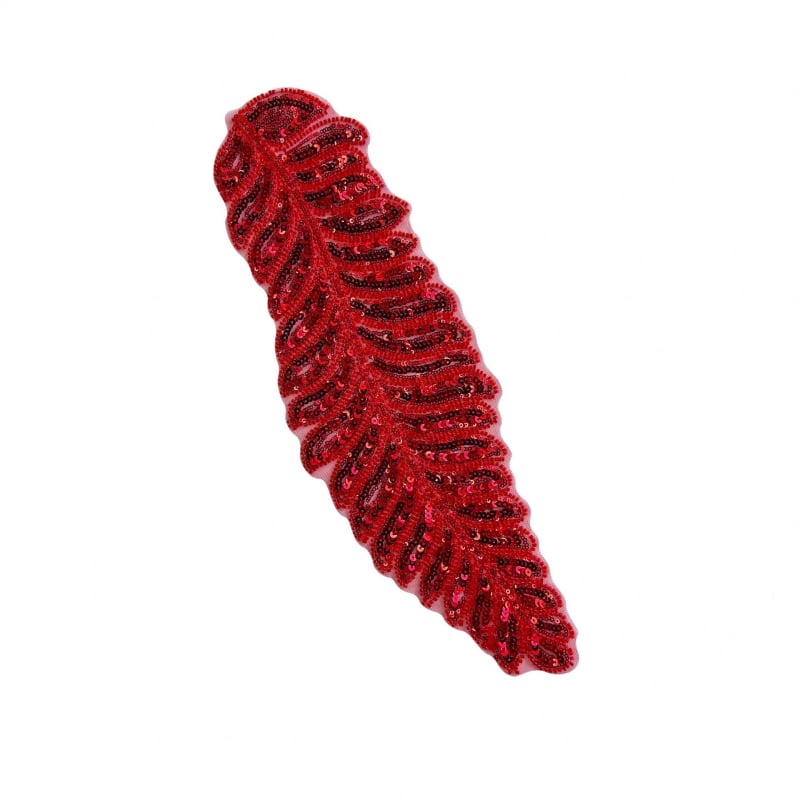 Patch textil cu paiete și broderie, formă de frunză, poliester, brand Domi