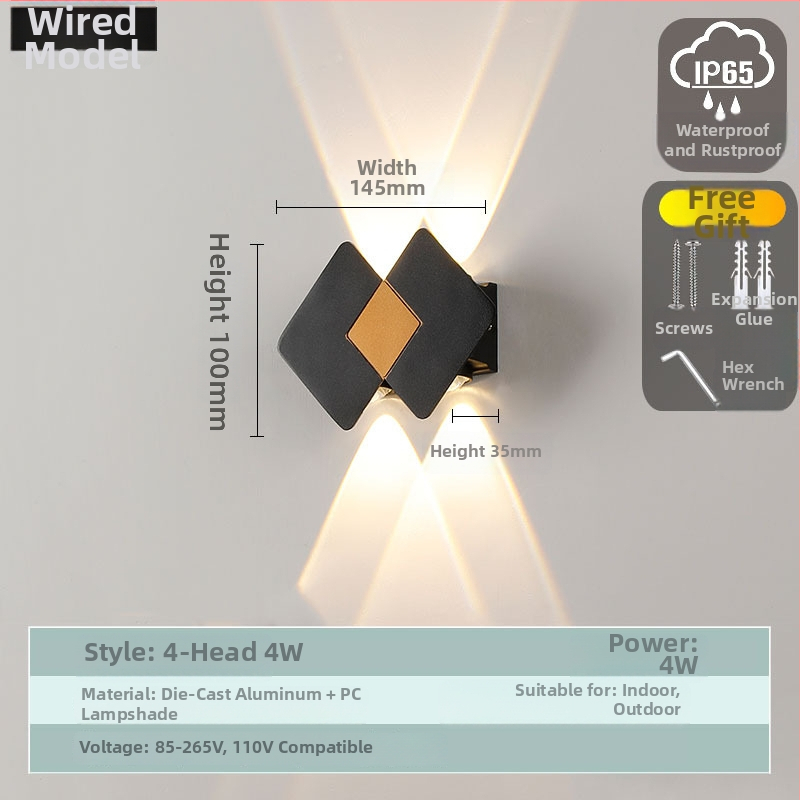 LED vonkajšia vodotesná dvojhlavá stenová lampa pre dvore a terasu – nahor-dolu osvetlenie – 10 LED, 85-265V, 3000K, uhol lúča 120°, IP65