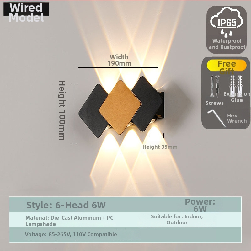 LED vonkajšia vodotesná dvojhlavá stenová lampa pre dvore a terasu – nahor-dolu osvetlenie – 10 LED, 85-265V, 3000K, uhol lúča 120°, IP65
