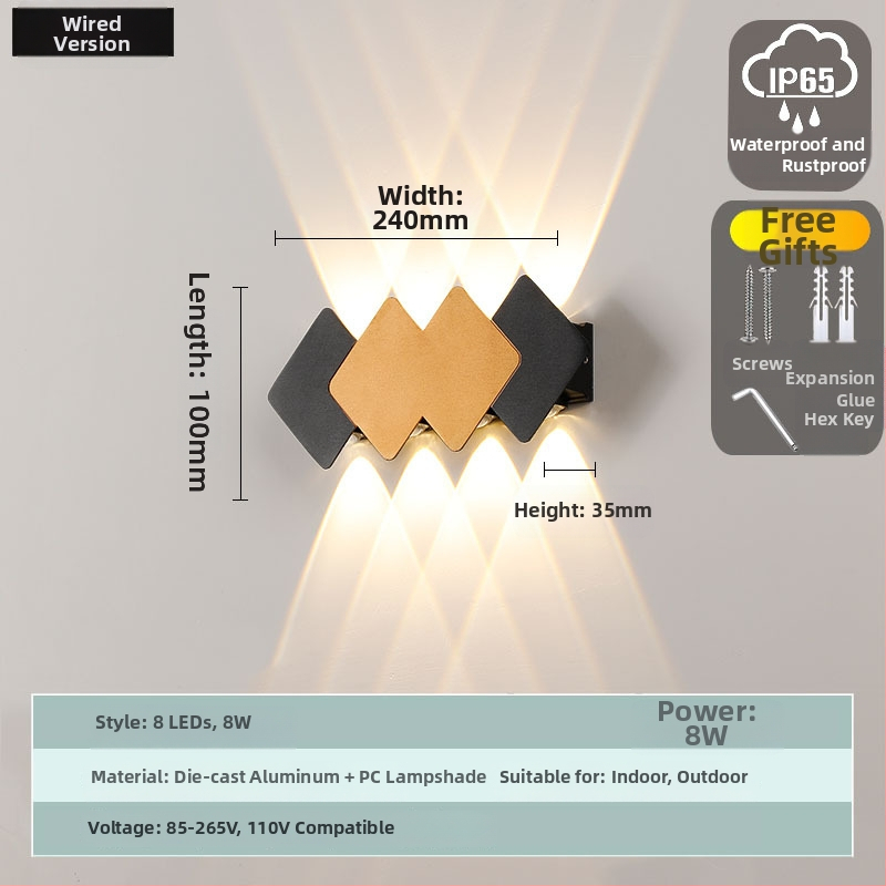 LED vonkajšia vodotesná dvojhlavá stenová lampa pre dvore a terasu – nahor-dolu osvetlenie – 10 LED, 85-265V, 3000K, uhol lúča 120°, IP65