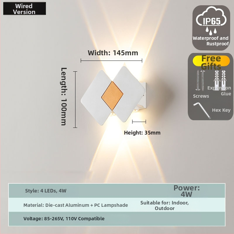 LED vonkajšia vodotesná dvojhlavá stenová lampa pre dvore a terasu – nahor-dolu osvetlenie – 10 LED, 85-265V, 3000K, uhol lúča 120°, IP65