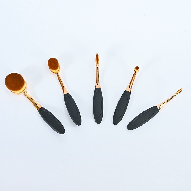 Sminkecsetek készlet, 5 darab; nylon/szintetikus sörték; műanyag nyél; sörték hossza 3,5 cm; teljes hossz 16,5 cm