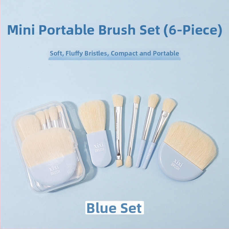 xixi set pensule machiaj, 6 bucăți, peri din fibre sintetice, mânere din plastic, portabil, ambalaj într-o cutie