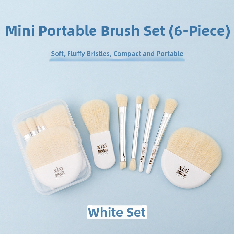 xixi set pensule machiaj, 6 bucăți, peri din fibre sintetice, mânere din plastic, portabil, ambalaj într-o cutie