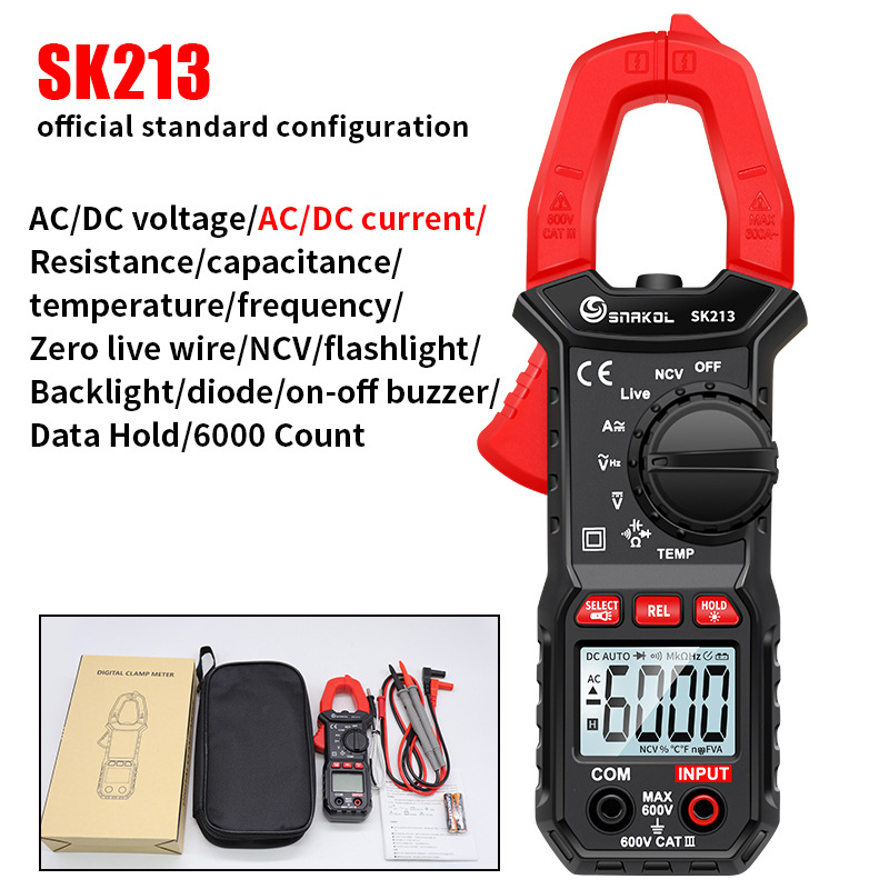 Kleštni ampermetar digitalni, potpuno automatski univerzalni mjerni instrument, pametni klešta ampermetar AC/DC 600A (600V, 60Ω)