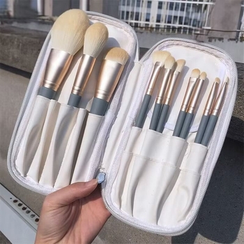 Set četkica za sjenilo i puder, 10 komada (vlakana od najlona, plastična ručka, duljina dlačice 4 cm, ukupna duljina 17,5 cm, s futrom za četkice)