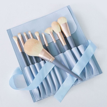 Set četkica za sjenilo i puder, 10 komada (vlakana od najlona, plastična ručka, duljina dlačice 4 cm, ukupna duljina 17,5 cm, s futrom za četkice)
