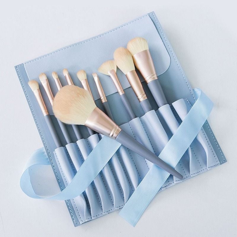 Set četkica za sjenilo i puder, 10 komada (vlakana od najlona, plastična ručka, duljina dlačice 4 cm, ukupna duljina 17,5 cm, s futrom za četkice)