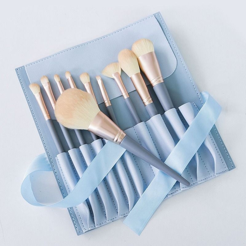 Set četkica za sjenilo i puder, 10 komada (vlakana od najlona, plastična ručka, duljina dlačice 4 cm, ukupna duljina 17,5 cm, s futrom za četkice)