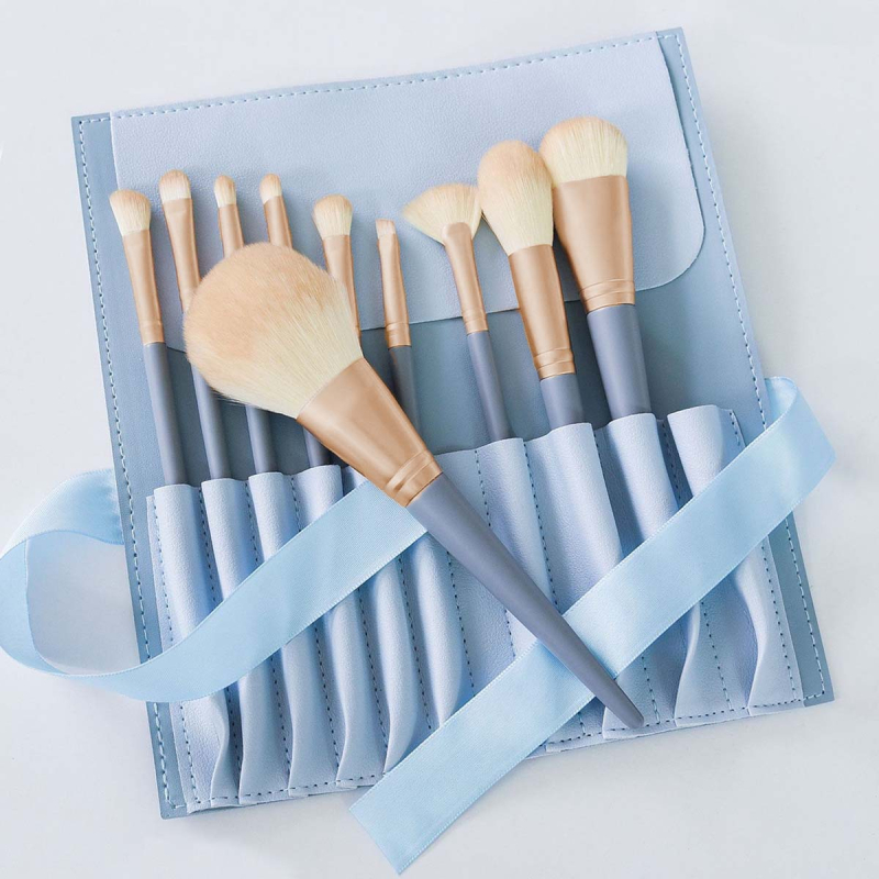 Set četkica za sjenilo i puder, 10 komada (vlakana od najlona, plastična ručka, duljina dlačice 4 cm, ukupna duljina 17,5 cm, s futrom za četkice)