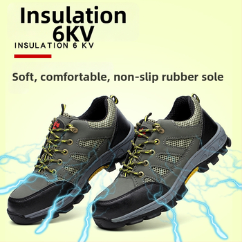 Izolačné pracovné topánky s oceľovou špičkou, dýchajúca mikrovláknová koža + sieť, nízky horný diel, ochrana proti nárazu a prepichnutiu, izolácia do 6 KV