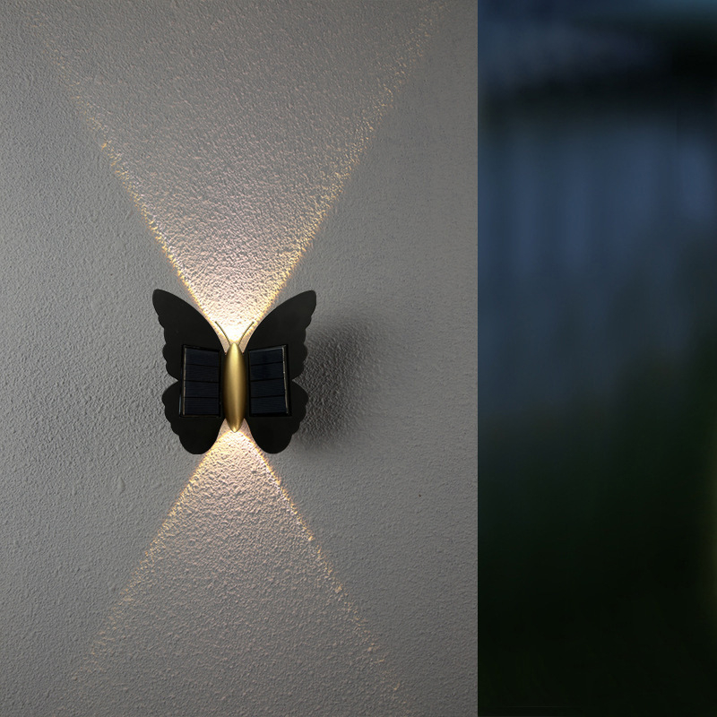 Vanjska solarna zidna svjetiljka s leptirovim dizajnom za stepenice i balkon – LED modul, IP45, 1W, 2.4V, radni vijek 6–12 sati
