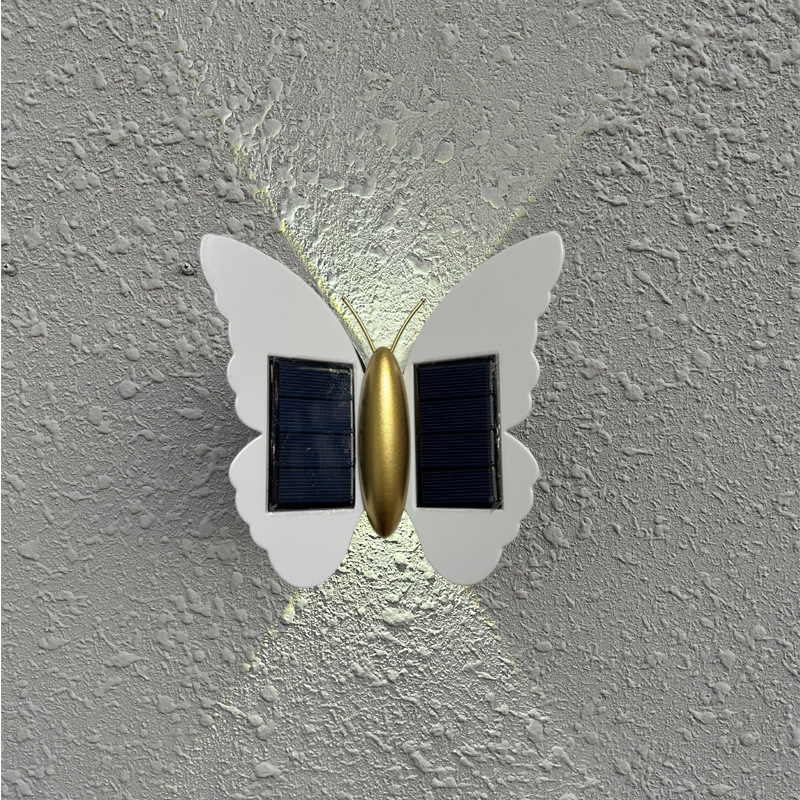 Vanjska solarna zidna svjetiljka s leptirovim dizajnom za stepenice i balkon – LED modul, IP45, 1W, 2.4V, radni vijek 6–12 sati