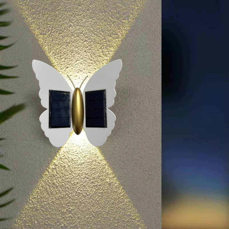 Vanjska solarna zidna svjetiljka s leptirovim dizajnom za stepenice i balkon – LED modul, IP45, 1W, 2.4V, radni vijek 6–12 sati