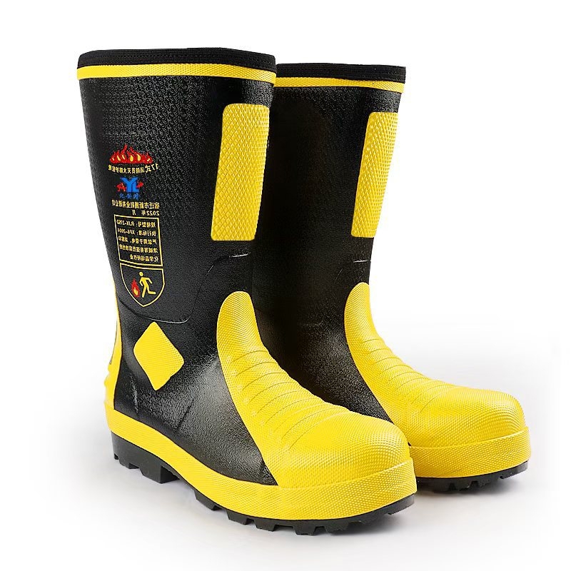 Cizme de pompieri Yinanlong - Partea superioară înaltă, Vârf din oțel, Rezistente la impact, Rezistente la perforare, Antiderapante