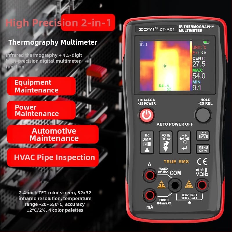 Termalni multimetar s infracrvenom slikom, 2-u-1, s automatskim rasponom mjerenja napona, otpora i kapaciteta