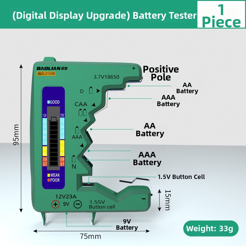 Merací prístroj kapacity batérie s digitálnym displejom, univerzálna kompatibilita batérií