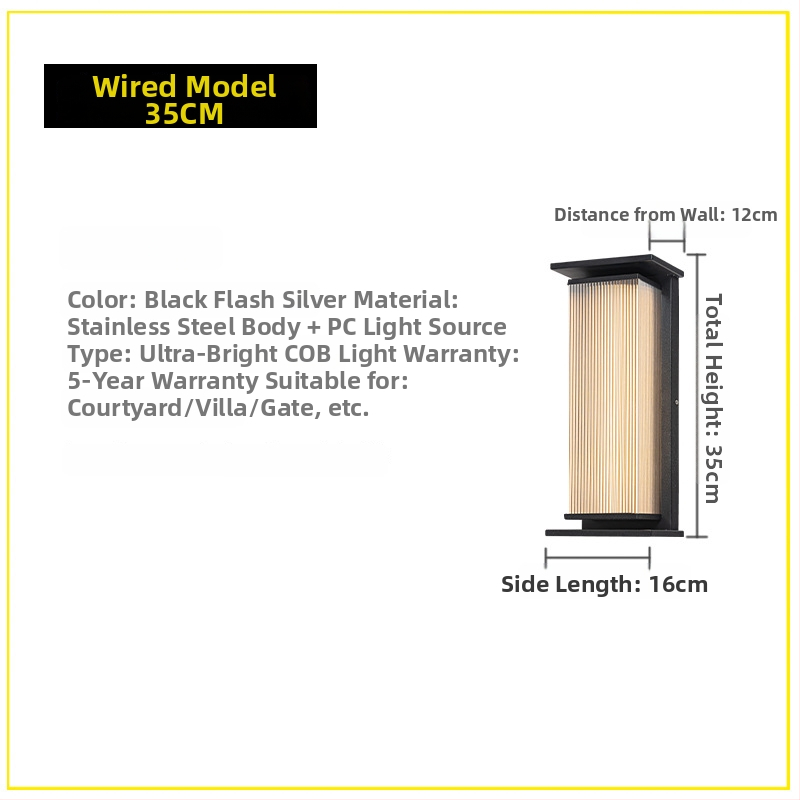 Vonkajšie nástenné svietidlo IP65, nerezová oceľ šasi, 220 V, LED Sanan Optoelectronics, životnosť 50 000 h