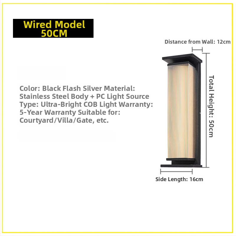 Vonkajšie nástenné svietidlo IP65, nerezová oceľ šasi, 220 V, LED Sanan Optoelectronics, životnosť 50 000 h