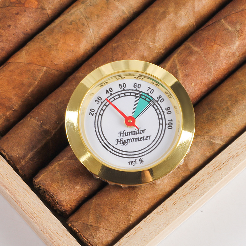 Υγρασιόμετρο για κουτιά και ντουλάπες πούρων, μεταλλικό περίβλημα, μηχανική κίνηση, χωρίς μπαταρία, ανθεκτικό στον άνεμο, διακοσμητικό, εύρος 20-100% σχετικής υγρασίας