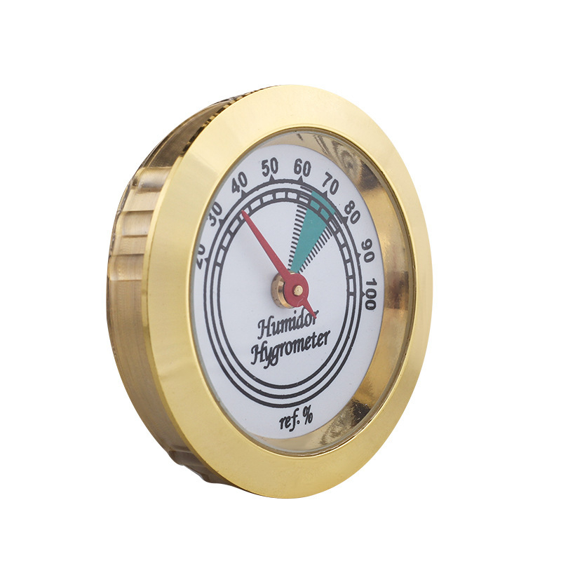 Υγρασιόμετρο για κουτιά και ντουλάπες πούρων, μεταλλικό περίβλημα, μηχανική κίνηση, χωρίς μπαταρία, ανθεκτικό στον άνεμο, διακοσμητικό, εύρος 20-100% σχετικής υγρασίας