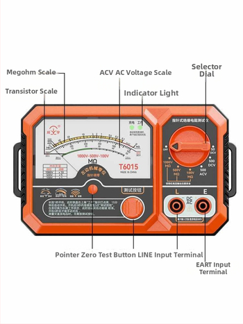 T6015 Pointer típusú szigetelésellenállás-tesztelő, AC/DC feszültség mérés, tranzisztor mérés és alacsony ellenállás detektálása