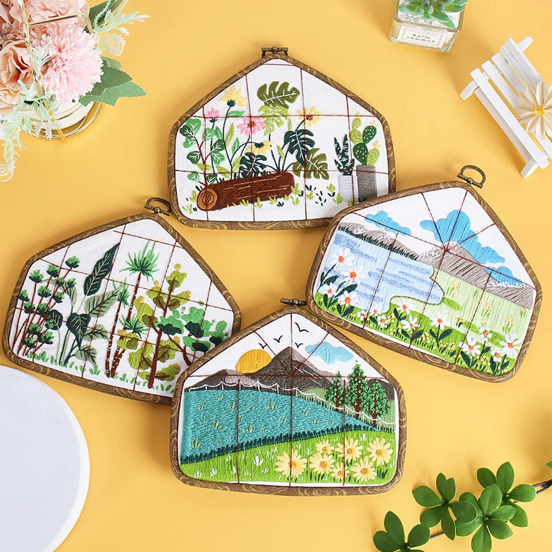 Tájvarró DIY készlet pamut anyaggal – háromdimenziós virágos motívumok, skandináv stílus, nappali, hálószoba, dolgozószoba számára