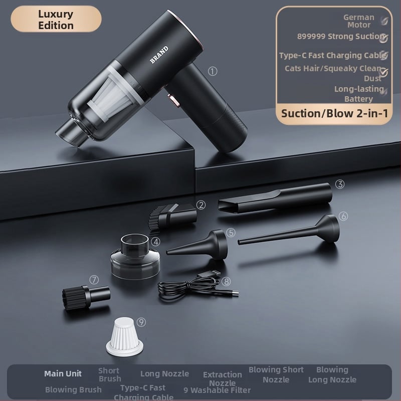 Απορροφητήρας αυτοκινήτου με ισχυρή ισχύ αναρρόφησης, διπλής λειτουργίας (αναρρόφηση και φυση), φορητός με χειρολαβή