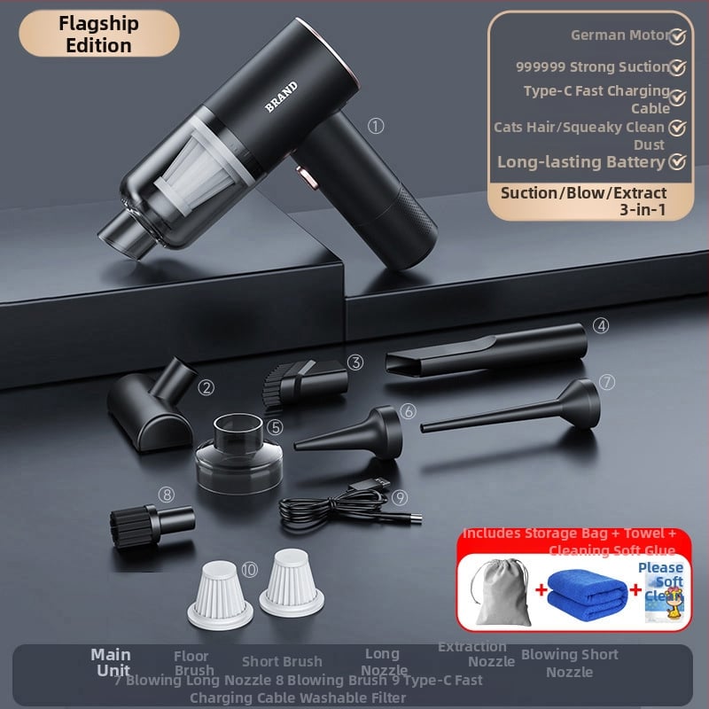 Απορροφητήρας αυτοκινήτου με ισχυρή ισχύ αναρρόφησης, διπλής λειτουργίας (αναρρόφηση και φυση), φορητός με χειρολαβή