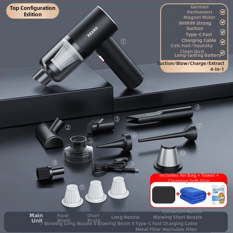 Απορροφητήρας αυτοκινήτου με ισχυρή ισχύ αναρρόφησης, διπλής λειτουργίας (αναρρόφηση και φυση), φορητός με χειρολαβή