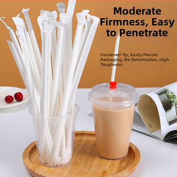 PLA bioloģiski noārdāmās papīra salmi - izliekta caurule, atsevišķi iepakoti, piemēroti piena tējai, mājās bērniem