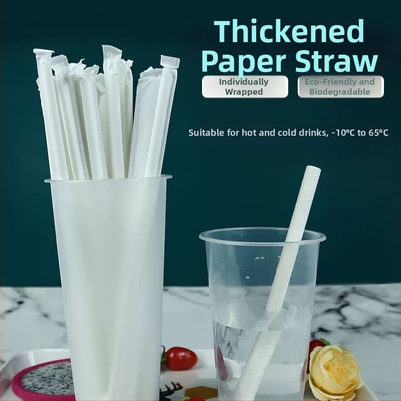 PLA bioloģiski noārdāmās papīra salmi - izliekta caurule, atsevišķi iepakoti, piemēroti piena tējai, mājās bērniem