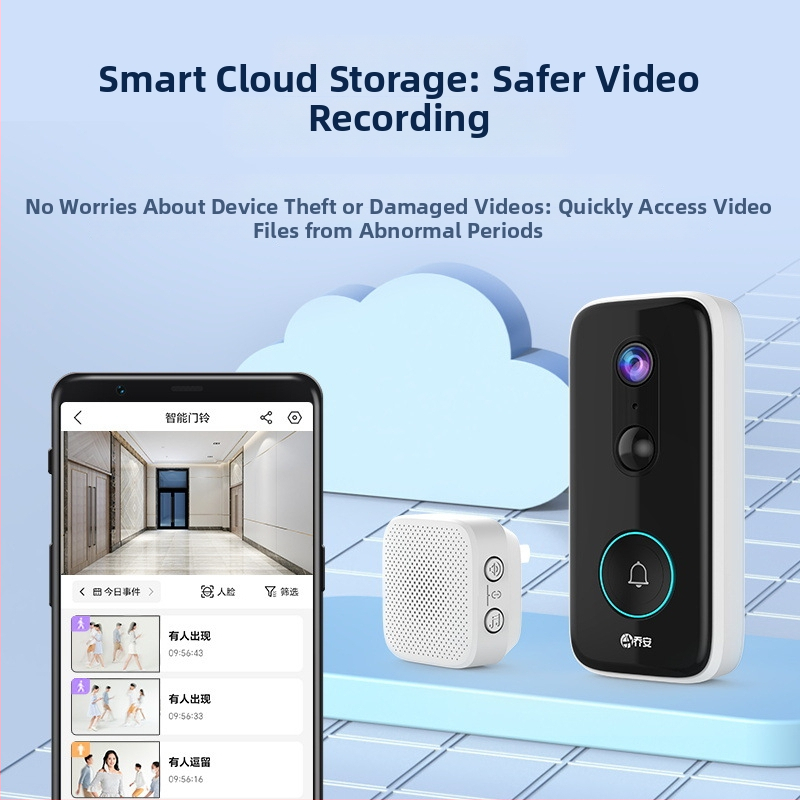 Bežični video zvono za vrata s funkcijom zaštite od krađe, 360° pogled, 1080p/2K, cloud pohrana