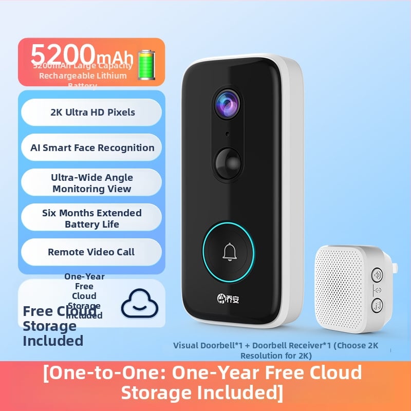 Bežični video zvono za vrata s funkcijom zaštite od krađe, 360° pogled, 1080p/2K, cloud pohrana