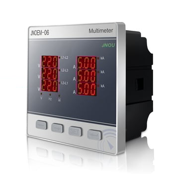 Contor de putere trifazat cu trei afișaje pentru tensiune, curent și frecvență – măsurare pentru motor cu curent alternativ