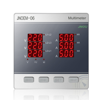 Contor de putere trifazat cu trei afișaje pentru tensiune, curent și frecvență – măsurare pentru motor cu curent alternativ