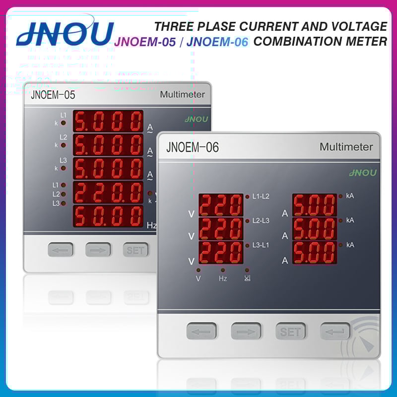 Contor de putere trifazat cu trei afișaje pentru tensiune, curent și frecvență – măsurare pentru motor cu curent alternativ