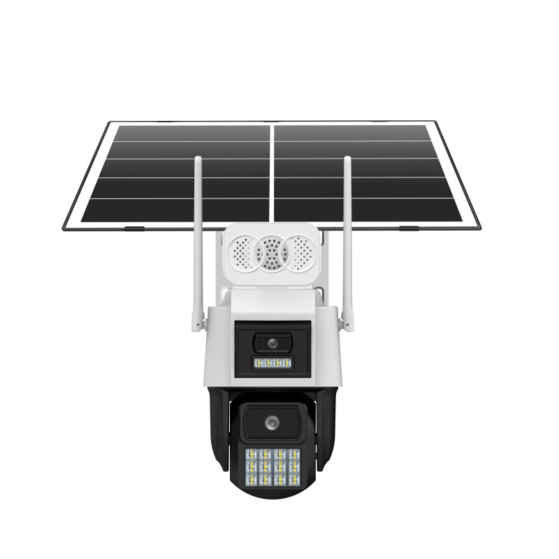 Cameră de securitate solară pentru exterior — iluminare minimă 0.001 lux, SNR > 20 dB, interval de operare -20°C până la 45°C, alimentare 5V, funcție de alarmă