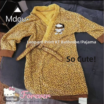 Župan s leopardím vzorom z korálového fleecu, hrubý a teplý pre ženy, 85% polyester