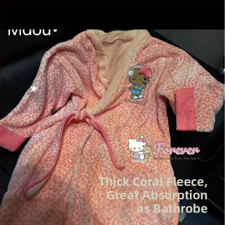 Župan s leopardím vzorom z korálového fleecu, hrubý a teplý pre ženy, 85% polyester