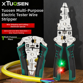 Xtuosen Káblové odizolovacie kliešte – Elektrikársky multifunkčný nástroj s elektrickým testom, špičatá špička, 0,22 kg, Model 251051