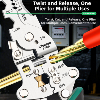 Xtuosen Káblové odizolovacie kliešte – Elektrikársky multifunkčný nástroj s elektrickým testom, špičatá špička, 0,22 kg, Model 251051